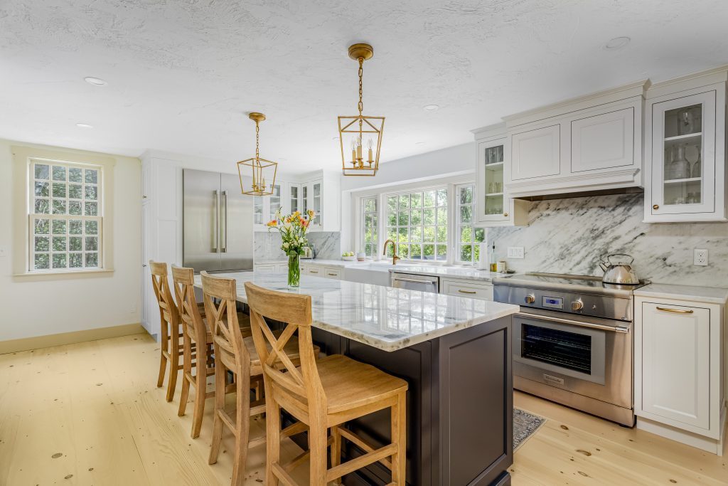Polar White inset kitchen cabinets by Shiloh Cabinetry